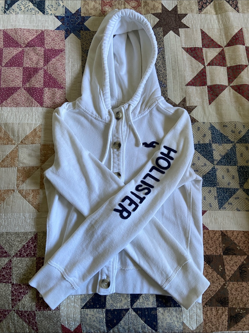 Vintage Hollister White Hooded Button Front Sweater